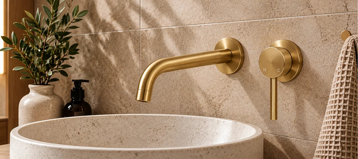 brushed brass bathroom taps